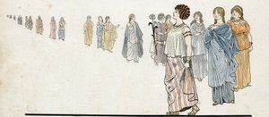 Femmes des „”szabad férfiak”” (szabad polgárok), akik vállán kapcsos ruhát viselnek, karjukon nehéz ékszereket viselnek. „” Franciaországban, története G. Montorgueil, imagee Job””” 1896. Magángyűjtemény. alkotó: pseudonym for Onfray de Breville Jacques Job