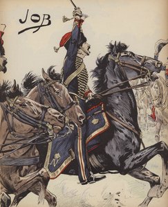 A napóleoni háborúk francia lovas katonája (színes litho)