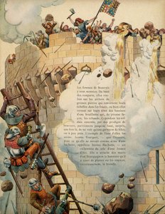 Franciaország története a középkorban (középkor): Jeanne Laisne dit Jeanne Hachette (1454-ben) védte Beauvais városát más nőkkel, akik forró olajat dobtak ki a tornyok tetejéről a város 1472-es ostroma alatt Charles Le király által. Temerai alkotó: pseudonym for Onfray de Breville Jacques Job