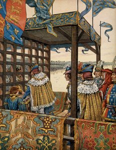 Franciaország története a középkorban (középkor): a Megfontolt (1423-1483) XI. Lajos francia király és az angol IV. Edward (1442-1483) találkozása Picquignyben a hétéves időszak aláírása céljából. augusztus 29-én