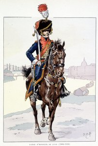 A lyoni díszőrség lovasa (1804-1814) - in "" A francia csapatok felszerelése: Armee de terre et de mer à toutes les epoques "", ill. Job által alkotó: pseudonym for Onfray de Breville Jacques Job
