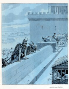 Illusztráció az „A la Glory des Betes” könyvből, A Fabre szövege, Jacques Marie Gaston rajzai Onfray de Breville dit JOB (1858-1931), szerkesztő Maison Alfred Mame et fils: Les goies du Capitole (Kr. e. 890), les Galls Siege Róma, Részleges Gyűjtemény alkotó: pseudonym for Onfray de Breville Jacques Job