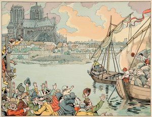 Illusztráció a „Le bon roy Henri” könyvből, illusztrálta: Jacques Marie Gaston Onfray de Breville dit JOB (1858-1931): Paris refuitaille - Magángyűjtemény alkotó: pseudonym for Onfray de Breville Jacques Job