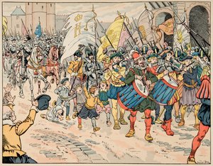 Illusztráció a „Le bon roy Henri” című könyvből vett, illusztrálta: Jacques Marie Gaston Onfray de Breville dit JOB (1858-1931): IV. Henrik bejegyezte Párizsban 1594. március 21-én - Magángyűjtemény alkotó: pseudonym for Onfray de Breville Jacques Job