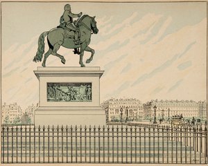 Illusztráció a „Le bon roy Henri” című könyvből vett, illusztrálta: Jacques Marie Gaston Onfray de Breville dit JOB (1858-1931): Erige IV. Henrik szobra – Magángyűjtemény alkotó: pseudonym for Onfray de Breville Jacques Job