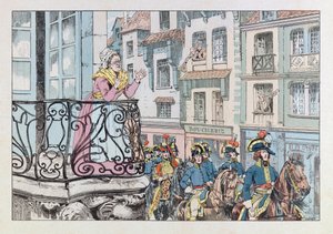 Jacques Marie Gaston Onfray de Breville az állásban (1858-1931); Illusztráció a „Les epees de France” című könyvből: Louis Lazare Hoche tábornok (1768-1797) defile csapatai élén; Coll, rész alkotó: pseudonym for Onfray de Breville Jacques Job