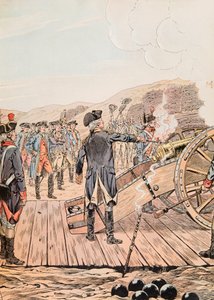 Jacques Marie Gaston Onfroy de Breville a munkában (1858-1931) – Az első fegyverlövés a Yorktown-i főhadiszálláson 1781 szeptemberében, Magángyűjtemény alkotó: pseudonym for Onfray de Breville Jacques Job
