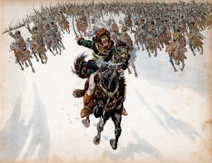 Joachim Murat (1767-1815) a lovasság élén az eilaui csatában február 8-án