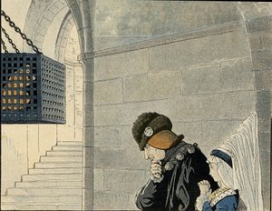 XI. Lajos király (1423-1483) meglátogatja Jean Baleet (1421-1491) foglyot, akit 1469-ben vasketrecbe zártak a király elleni összeesküvés miatt. a „Franciaországban, G. Montorgueil által elmondott története, Job képe””” 1896. Magángyűjtemény. alkotó: pseudonym for Onfray de Breville Jacques Job