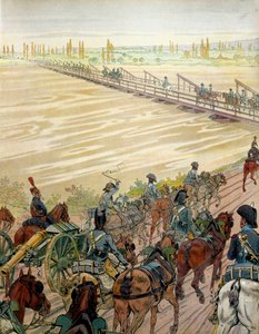 I. Bonaparte Napóleon (1769-1821) és serege 1805. október 1-jén haladt át a Rajnán. Georges Montorgueil „” Napóleon” című művében. Illusztráció: Jacques Marie Gaston Onfray de Breville a JOB-ban (1858-1931) alkotó: pseudonym for Onfray de Breville Jacques Job
