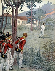 I. Bonaparte Napóleon (1769-1821) a brit hadsereg döbbent pillantása alatt a fogságban Szent Helene (Sainte-Helene) szigetén alkotó: pseudonym for Onfray de Breville Jacques Job