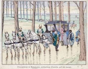 Napóleon találkozása Marie-Louise osztrák főhercegnővel - 1810 - Job (Jacques Onfroy de Breville) litográfiája a „Le Grand Napoleon des Petites Infants” című filmből, 1893 alkotó: pseudonym for Onfray de Breville Jacques Job