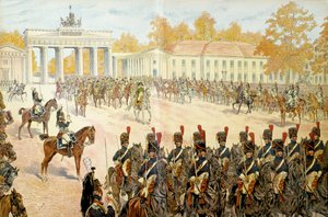 1806. október 27-én I. Bonaparte Napóleon (1769-1821) és hadserege bevonult Berlinbe. Georges Montorgueil „” Napóleon” című művében. Illusztráció: Jacques Marie Gaston Onfray de Breville a JOB-ban (1858-1931) alkotó: pseudonym for Onfray de Breville Jacques Job