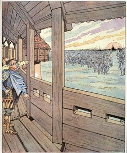 A vasember, itt Nagy Károly. Ogger szavai a langobardok királyához, Didier-hez, amikor 774-ben felemelte Nagy Károly királyt vagy I. Nagy Károlyt (742-814) Pavia falainak tetejéről. Jób illusztrációja (Jacques Marie Gaston Onfray és Breville alkotó: pseudonym for Onfray de Breville Jacques Job