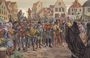Mária, Burgundia hercegnője a genti lakossághoz könyörög apja két tanácsosának életéért, akik levelezésben álltak XI. Lajos francia királlyal
