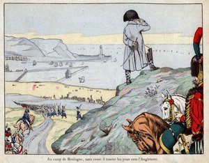 Napóleon által vezetett angol hadsereg Anglia elleni támadása a Boulogne-sur-Mer táborból 1803 márciusában – Job litográfiája