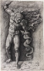 Faun megtámad egy kígyót alkotó: school of Andrea Mantegna