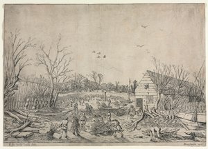 Az 1624. január 10-i nagy árvíz vagy Vianen: A leszakadt gát helyreállítása a Lek folyón, 1624. alkotó: van de Velde Esaias