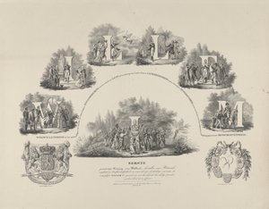 I. Vilmos király erényeinek allegóriája, 1831 I. Vilmos Holland első alkotmányos királya, nemzeti szabadságunk és függetlenségünk visszaállítója (...) (cím a tárgyon) alkotó: van der Meulen