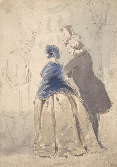 Utcai jelenet a Vanity Fairből, Amelia, George Osborne és Dobbin recto..., 1800-1819. alkotó: Jerry Barret