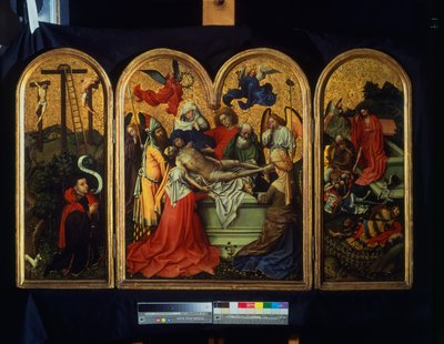 A Seilern Triptichon – A síremlék, 1425 körül (festék, aranylevél a panelen) alkotó: Master of Flémalle