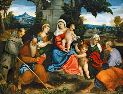 A Szent Család Szent Ferenc, Szent Antal, Szent Magdolna, Keresztelő János és Szent Erzsébet ... alkotó: (1528-88) Veronese