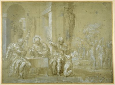 Vacsora Emmausban, 1550 körül (toll, fekete tinta és barna mosás papíron) alkotó: Veronese