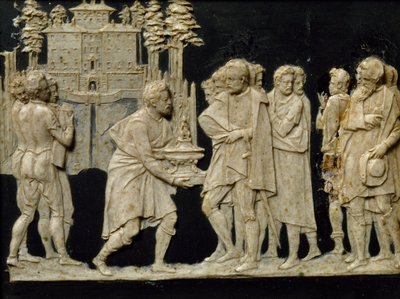 Jean de Boulogne, más néven Giambologna (1529-1608) viaszcserepének bemutatása Francesco I.-nek a pratolino-i szökőkútmodellről alkotó: Giambologna