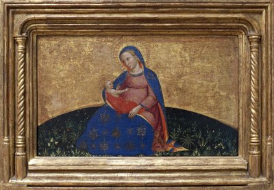 Az alázatosság Madonnája. Giovanni Da Bologna festménye (aktív 14. század második fele) tempera nyárfára, 1395 körül. Olasz művészet alkotó: Giambologna