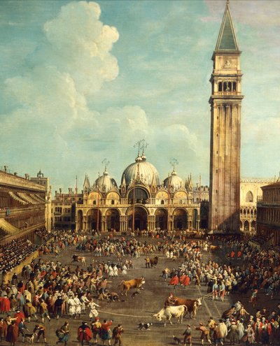 Bikaviadal vagy bikavadászat a Piazza San Marco-n, Giovanni Antonio Canal, Canaletto (1697-1768) és Giovanni Battista Cimaroli (1687-1753 után), olaj, vászon, 99x145 cm alkotó: Canaletto