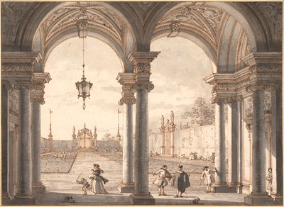 ""Kertre néző barokk oszlopsor látképe"" (Kilátás barokk oszlopsoron át a kertbe) Antonio Canal dit Canaletto (1697-1768) tollrajza 1760-1768 Méret: 33,1x45,4 cm Albertina, Bécs alkotó: Canaletto