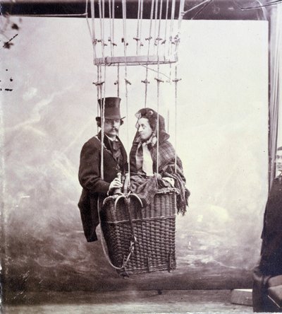 Felix Tournachon dit Nadar (1820-1910) fotós és aerosztátpilóta fényképes portréja és felesége egy léggömbkosárban pózol alkotó: Nadar