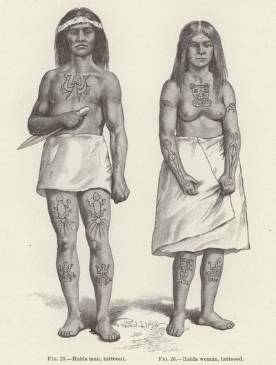 Tetovált Haida nő és férfi (metszet) alkotó: (after) American School