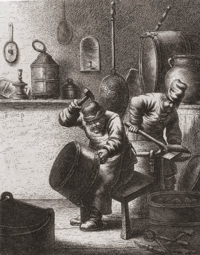 Rézművesek munkában a 17. században (nyomtatás) alkotó: (after) Dutch School