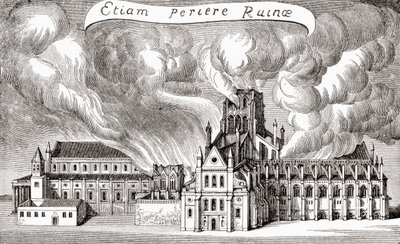A régi Szent Pál-székesegyház, London, Anglia, 1666-ban tűz pusztította el, az „A First Book of British History” című könyvből, 1925-ben (litho) alkotó: (after) English School