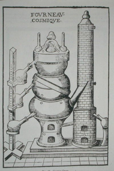 Kozmikus sütő, Annibal Barlet „La Theotechnie Ergocosmique”-jából (1653), a 19. század végén megjelent mágiatörténetben illusztrálva (litho) alkotó: (after) French School