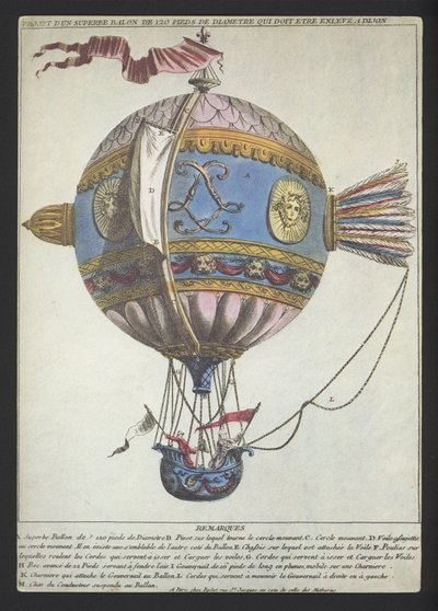 Tervezés egy 120 láb átmérőjű léggömbhöz, amellyel Dijonból fel lehet emelkedni (színes gravírozás) alkotó: (after) French School