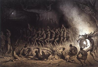 Negro vallási tánc Pierre Tremaux (1818-95) „Voyages au Soudan Oriental et dans Afrique Septentrionale” című művéből, G. Dore metszetével alkotó: (after) French School