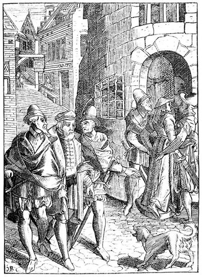 A prépost börtöne, a párizsi rue de la Tannerie, Joose de Damhouder (1507-81) „Praxis Rerum Civilium” című fametszete nyomán Antwerpent publikált. alkotó: (after) French School