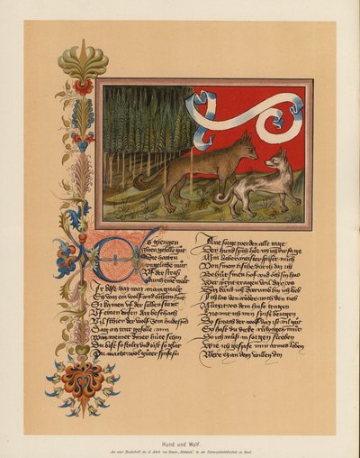 Kutya és farkas (színes litográfia) alkotó: (after) German School