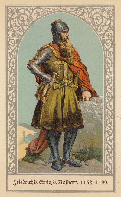 Frederick Barbarossa, Szent Római császár (színes litográfia) alkotó: (after) German School