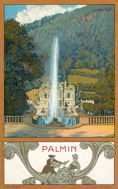 Linderhof kastély, Bajorország (chromolitho) alkotó: (after) German School