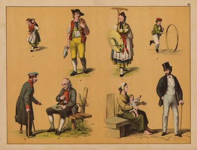 Emberek (színes litográfia) alkotó: (after) German School