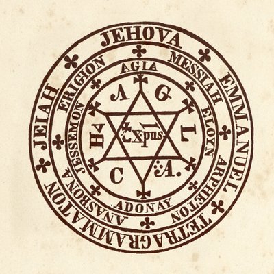 Okkult tudományok: varázskör. A nettesheimi Henry Cornelius Agrippa (1486-1535) német okkultista tudós "De Occulta Philosophia" sémája (Cornelius Agrippa vagy Nettesheim Agrippa néven ismert) alkotó: (after) Italian School