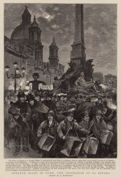 Tizenkettedik éjszaka Rómában, a La Befana körmenet (metszet) alkotó: (after) Italian School