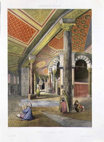 Az Omar-mecset galériája, a "Souvenirs of Jerusalem" című képből, metszette Charles Claude Bachelier (1830-60) és Albert Adam (1833). alkotó: (after) Paris
