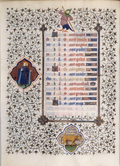 A „Les Tres Riches Hours duke Francois de Guise”” kézirat oldala Boucicaut mestere által megvilágított: az állatöv jegyeinek és a mindennapi élet színtereinek ábrázolása: a bika. 15. század. Musee Conde, Chantilly alkotó: (and workshop) Boucicaut Master