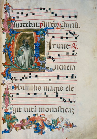 Megvilágított kezdőbetűje Szent Romualdo alakjával (Chorale 8, 76 körül), a Santa Maria degli Angeli 8. kóruskönyvéhez alkotó: (c.1370 1425) Lorenzo Monaco