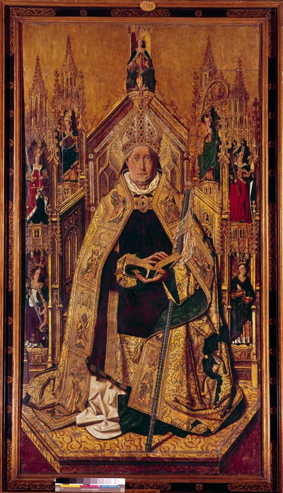 Silos Szent Dominika (1000-1073) a trónon Dominika navarrai pásztor volt. Bencés szerzetes lett a kasztíliai Silosban. Cardenas Bermejo festménye fára (1435/40-1500) 15. század Dim. 242 x 130 cm Madrid, Prado Múzeum - Saint Dominique of alkotó: Bermejo