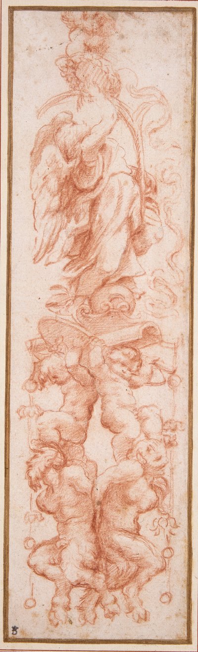 Groteszk díszítés a boltozat bordájára (piros kréta fehér papíron) alkotó: (c.1489 1534) Correggio